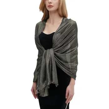 Šála Classic Scarf Společenská černá šála se zlatým metalickým vláknem, pléd přes šaty, štola na party do divadla