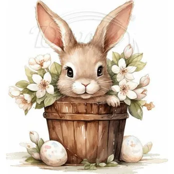 Textilní nažehlovací páska Dante Nažehlovačka Zajíček ve vědru - 11 x 12 cm