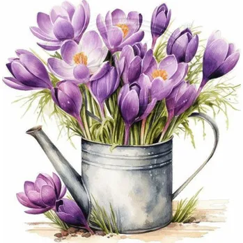 Textilní nažehlovací páska Dante Nažehlovačka Krokusy v konvičce - 12 x 12 cm