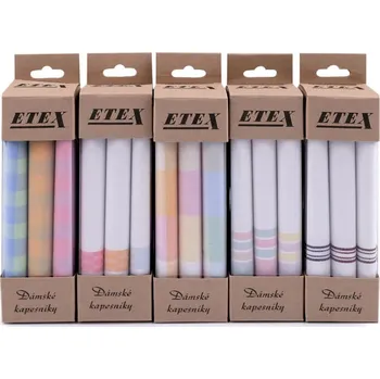 Látkový kapesník Etex L40 dámské kapesníky v eko krabičce 3 ks mix barev