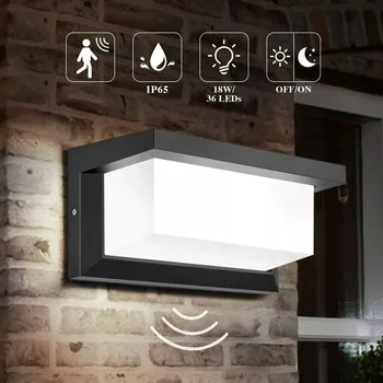 Nástěnné svítidlo LED nástěnné svítidlo černé hliníkové s pohybovým senzorem 18W IP65