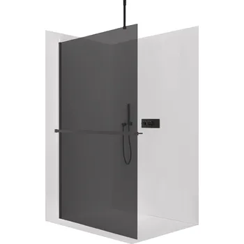 CERANO - Sprchová zástěna Walk-in Onyx Top Cube L/P - 10 mm - hranatá vzpěra + polička/držák na ručníky - černá matná, grafitové sklo - 140x200 cm