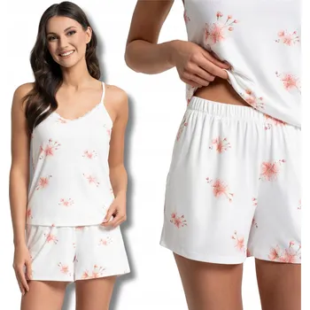 Dámské pyžamo Dámské pyžamo na ramínkách MORAJ s květinovým vzorem, bílé, dvoudílné S