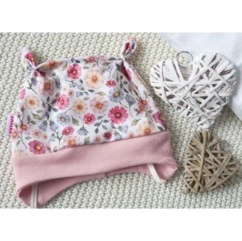 Kojenecká čepice AMÁLKA Elastická čepička jersey, barevné květinky Velikost: 56-62