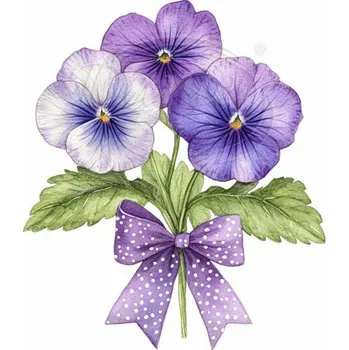 Textilní nažehlovací páska Dante Nažehlovačka Fialové macešky s mašlí - 5 x 6 cm