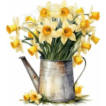 Textilní nažehlovací páska Dante Nažehlovačka Konvička s narcisy - 5 x 6 cm