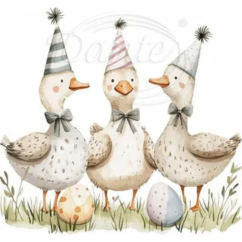 Textilní nažehlovací páska Dante Nažehlovačka Tři houseři a kraslice - 12 x 11 cm