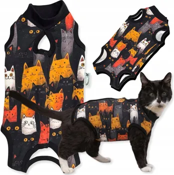 Obleček pro psa POOPERAČNÍ OBLEČEK pro kočky vel S PRO PSA Zástěrka POHODLNÝ bavlna se VZOREM KOČEK