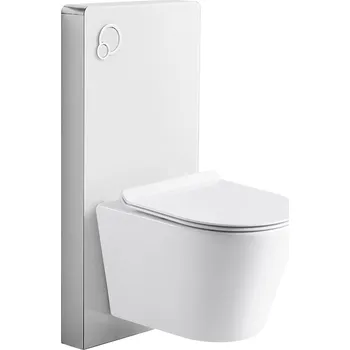 WC sada CERANO - Kompletní WC set sanitární splach. modul - bílá matná+ WC závěsné Norbi, Rimless + Slim/UF sedátko - bílá lesklá - 48,5x36,5 cm