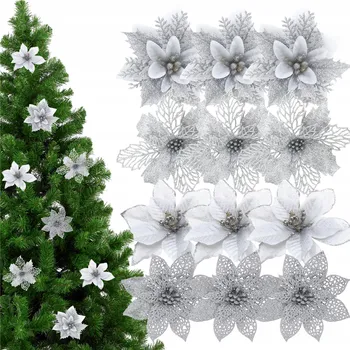 Vánoční dekorace BETLÉMSKÁ HVĚZDIČKA VÁNOČNÍ HVĚZDIČKA KVĚTINY VÁNOČNÍ OZDOBA SADA MIX 12 KS