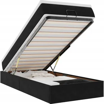 Postel VidaXL Rám postele s podnožkou a matrací, černý, 90x200 cm, samet