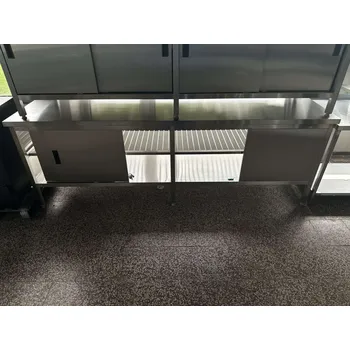 Dílenský stůl Nerezový stůl se skříňkou a roštovanou policí 263x70x91cm