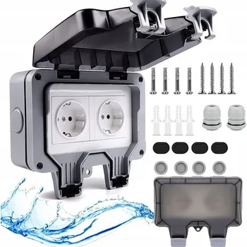 Elektrická zásuvka Dvojitá elektrická zásuvka šedá vodotěsná nástěnná