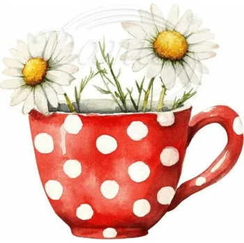 Textilní nažehlovací páska Dante Nažehlovačka Kopretiny v hrníčku - 6 x 6 cm