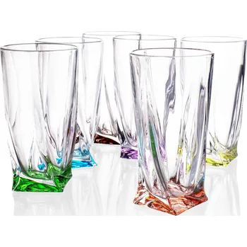 Sklenice Crystalite Bohemia Barevné sklenice na long drink Quadro 6ks.