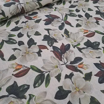 Pro útulný domov lněná látka RŮŽE BÍLÉ