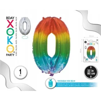 Balónek Fóliový balónek vícebarevný číslice 0, 32''/80 cm