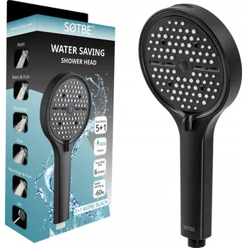 Sprchová hlavice Sprchová Hlavice černá, 6 funkcí, rozsah vody mat s masážním přístrojem SOTBE