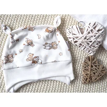 Kojenecké oblečení AMÁLKA Bavlněná čepička s oušky, Malí hnědí medvídci Velikost: 50-56