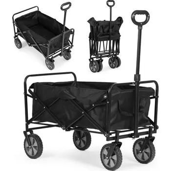 Zahradní vozík Skládací přepravní vozík 100 kg – zahradní a plážový vozík na kolečkách Černá