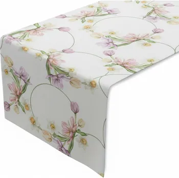 ubrus VELIKONOČNÍ BĚHOUN NA STŮL TULIPÁNY NARCISY 40 cm x 220 cm