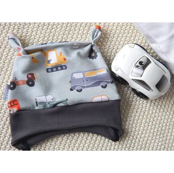 Kojenecká čepice AMÁLKA Elastická chlapecká čepička teplákovina, auta Velikost: 74-80