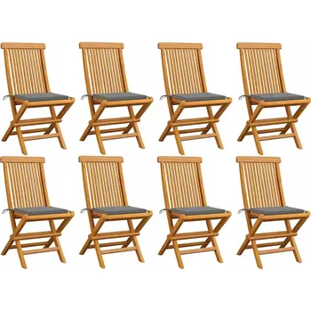 VidaXL Zahradní židle s šedými polštáři, ks 8 kusů, teakové dřevo