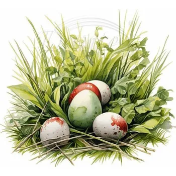 Textilní nažehlovací páska Dante Nažehlovačka Kraslice v trávě 4 - 12 x 11 cm