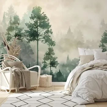 Tapeta Dovido Tapeta zelené lesní siluety v mlze