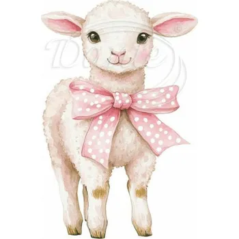 Textilní nažehlovací páska Dante Nažehlovačka Beránek s růžovou mašlí - 8 x 12 cm