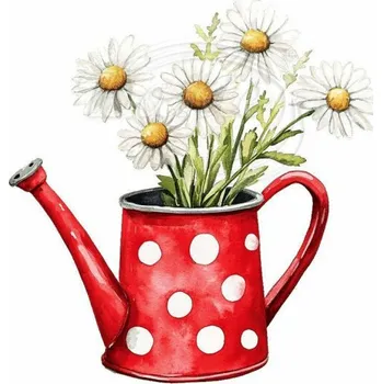 Textilní nažehlovací páska Dante Nažehlovačka Kopretiny v konvičce - 6 x 6 cm