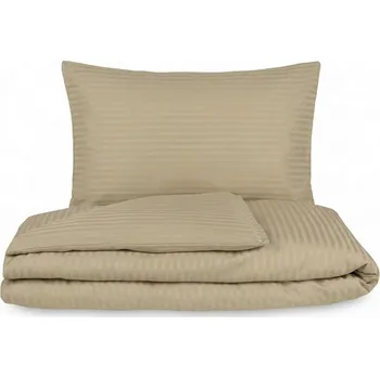 Povlečení Kvalitex Ložní saténové povlečení s proužkem CAPPUCCINO 1+2, 240x220, 70x90cm