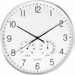 Nástěnné hodiny s teploměrem a vlhkoměrem 38 cm stříbrný rám KO-837362290
