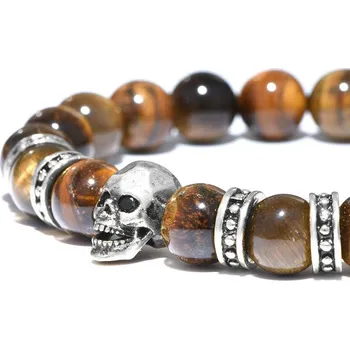 Náramek Daniel Dawson Korálkový náramek Francoa, lebka, 8 mm tygří oko NR2056/20 Stříbrná 20 cm