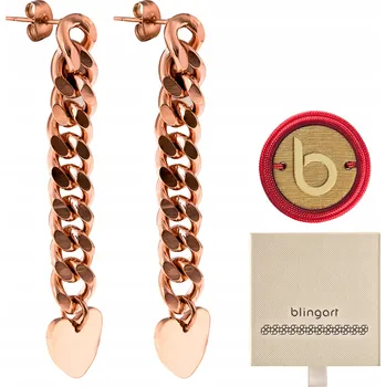 Náušnice Náušnice dámské visací SRDCE pancéřový vzor RŮŽOVÉ ZLATO