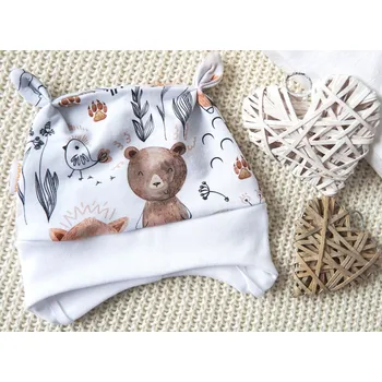 Kojenecká čepice AMÁLKA Elastická čepice teplákovina, kreslená zvířátka Velikost: 56-62