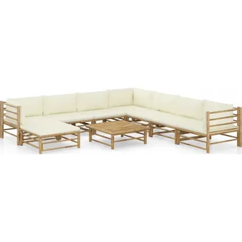 VidaXL 9dílná zahradní souprava, krémové polštáře, bambus