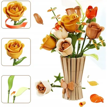 ostatní stavebnice STAVEBNICE KYTICE RŮŽÍ SADA 868 KS KVĚTINOVÁ DÁREK PRO ŽENY