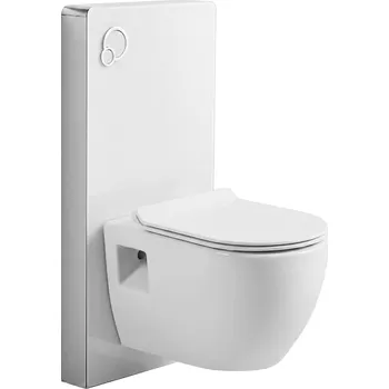 WC sada CERANO - Kompletní WC set sanitární splach. modul - bílá matná + WC závěsné Dure, Rimless + Slim/UF sedátko - bílá lesklá - 51x35 cm