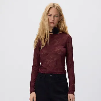 Reserved - Krajkový longsleeve - hnědá - 107IC-83X - 107IC-83X-S