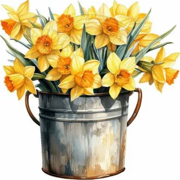 Textilní nažehlovací páska Dante Nažehlovačka Narcisy v hrnci - 12 x 12 cm