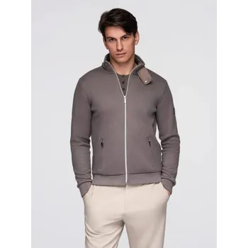 Pánská casual bunda Ombre Clothing Popelavá pletená bunda s vysokým límcem V2 C645