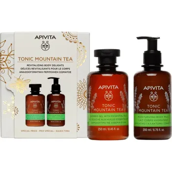 Apivita Tonic Mountain Tea Apivita Tonic Mountain Tea Tonifying Shower Gel tonizující sprchový gel 250 ml + Apivita Tonic Mountain Tea Moisturizing Body Milk hydratační tělové mléko 200 ml kosmetická sada