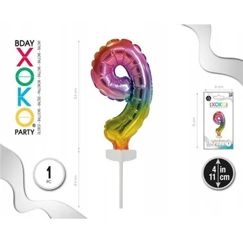 Balónek Fóliový balónek barvy duhy číslice 9, 4''/11 cm