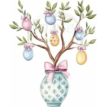 Textilní nažehlovací páska Dante Nažehlovačka Větvička s kraslicemi ve váze - 5 x 6 cm