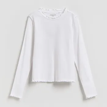 Reserved - Tričko s dlouhými rukávy, z žebrovaného úpletu s vysokým podílem bavlny - bílá - 791HT-00X - 791HT-00X-140