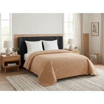 Přehoz na lůžko Sametový přehoz na postel ASTRALIA, tmavě béžový Rozměr: 200 x 220 cm