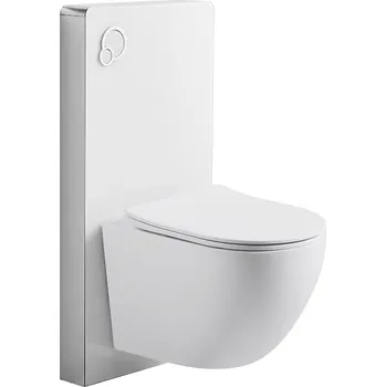 WC sada CERANO - Kompletní WC set sanitární splach. modul - bílá matná + WC závěsné Cesso, Vortex Rimless + Slim/UF sedátko - bílá matná - 49x36 cm