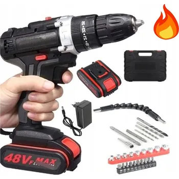 Vrtačka 2x Akumulátorová Aku Vrtačka 48V Příklepová Sada