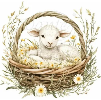 Textilní nažehlovací páska Dante Nažehlovačka Velikonoční beránek v košíku - 12 x 12 cm